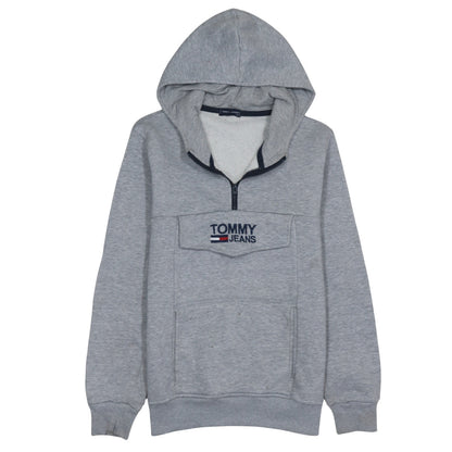Tommy Hilfiger Mens Grey 1/4 Zip Hoodie M Logo Fleece Sweatshirt
