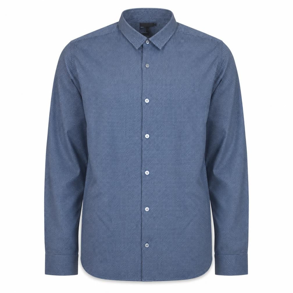 Front view of Emporio Armani Men's Blue Slim Fit Long Sleeve Cotton Shirt, size L