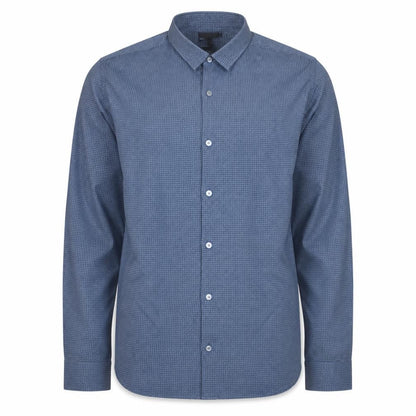 Front view of Emporio Armani Men's Blue Slim Fit Long Sleeve Cotton Shirt, size L