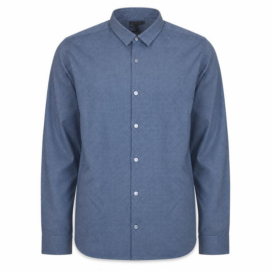 Front view of Emporio Armani Men's Blue Slim Fit Long Sleeve Cotton Shirt, size L