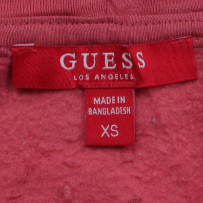 GUESS Womens Pink Pullover Hoodie XS Logo Embroidered Casual