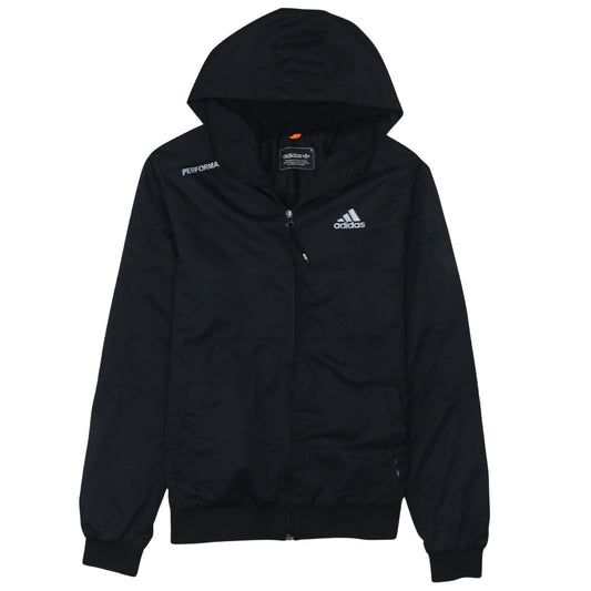 Adidas Men's Black M Hooded Windbreaker Jacket with Full Zip