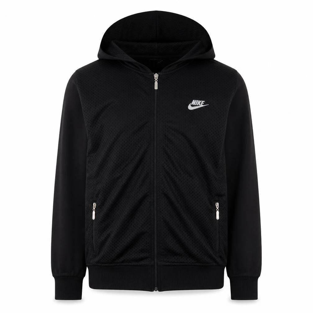 Front view of Nike boys’ black full zip hoodie xl lightweight sportswear