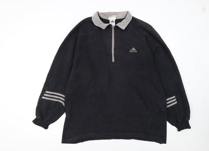 Adidas Mens Black M Henley 1/4 Zip Sweatshirt Vintage Sportswear