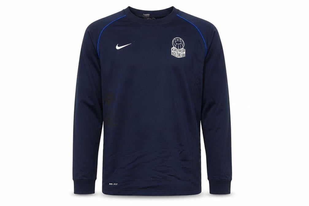 Front view of Nike boys’ navy blue crew neck dri-fit sweatshirt xl 13-15 years football