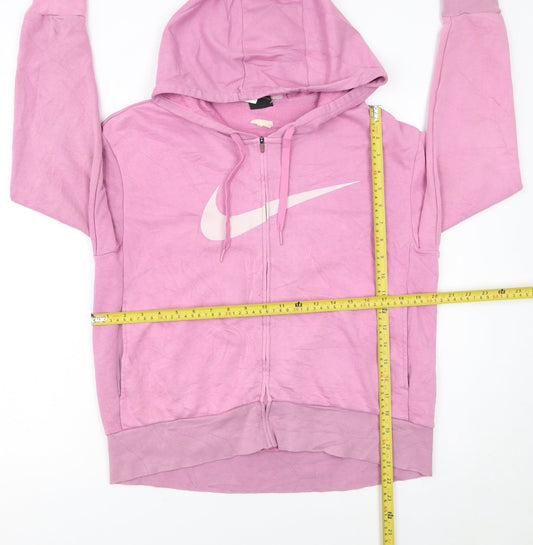 Nike Women's Pink Full Zip Hoodie Small Dri-Fit Logo Casual