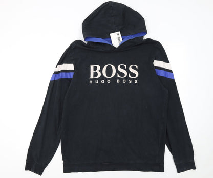 Hugo Boss Men’s Black XL Pullover Hoodie with Logo & Stripe Detail