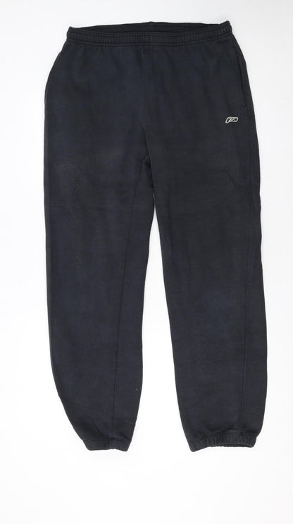 Reebok Men Black Jogger Trousers L Regular Fit Elastic Waist