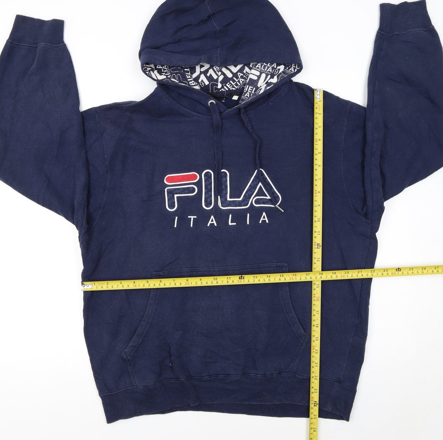 Fila Womens Navy Blue Pullover Hoodie L Cotton Blend Logo