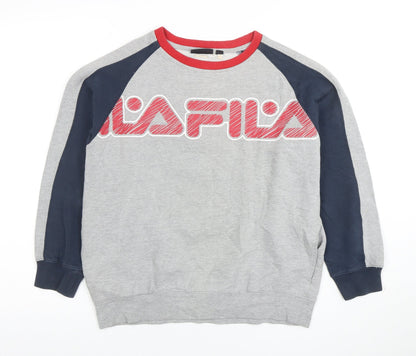 Fila Boys Grey Red Blue Logo Sweatshirt Size 14 Regular Fit Cotton Blend