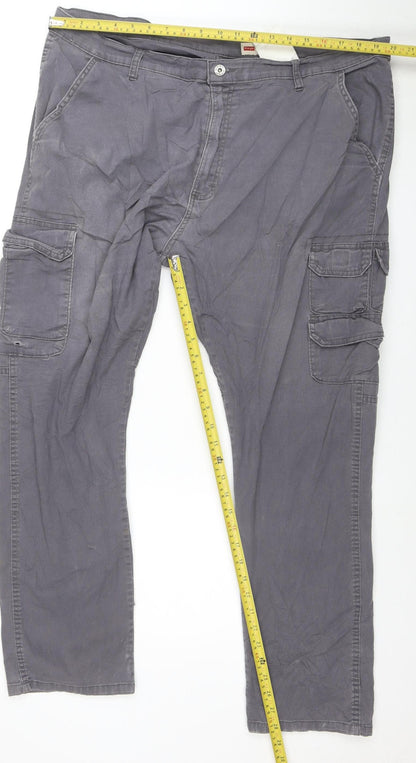 Wrangler Mens Grey Cargo Trousers 40x30 Regular Tapered Cotton