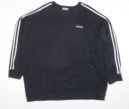 Adidas Women Black XL Pullover Sweatshirt 3-Stripes Logo Crew Neck