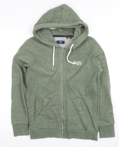 Superdry Womens Green Full Zip Hoodie UK 12 Cotton Blend Casual