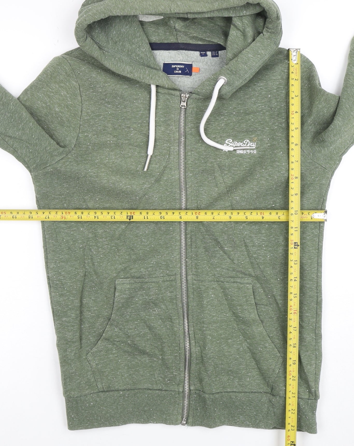 Superdry Womens Green Full Zip Hoodie UK 12 Cotton Blend Casual