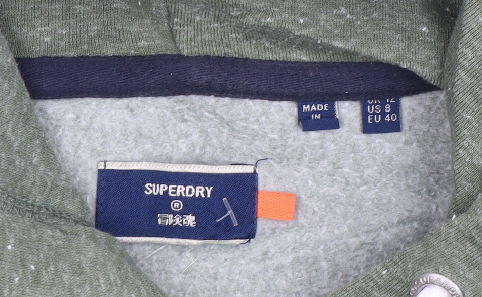 Superdry Womens Green Full Zip Hoodie UK 12 Cotton Blend Casual