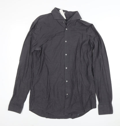 BOSS Men's Grey Slim Fit Long Sleeve Cotton Button-Up Shirt