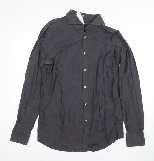 BOSS Men's Grey Slim Fit Long Sleeve Cotton Button-Up Shirt