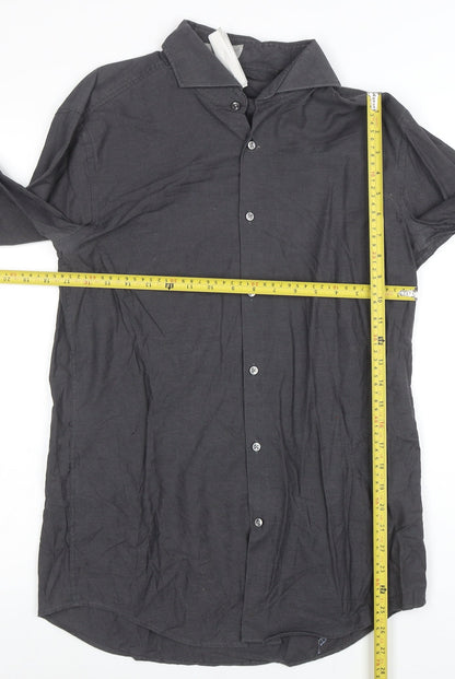 BOSS Men's Grey Slim Fit Long Sleeve Cotton Button-Up Shirt