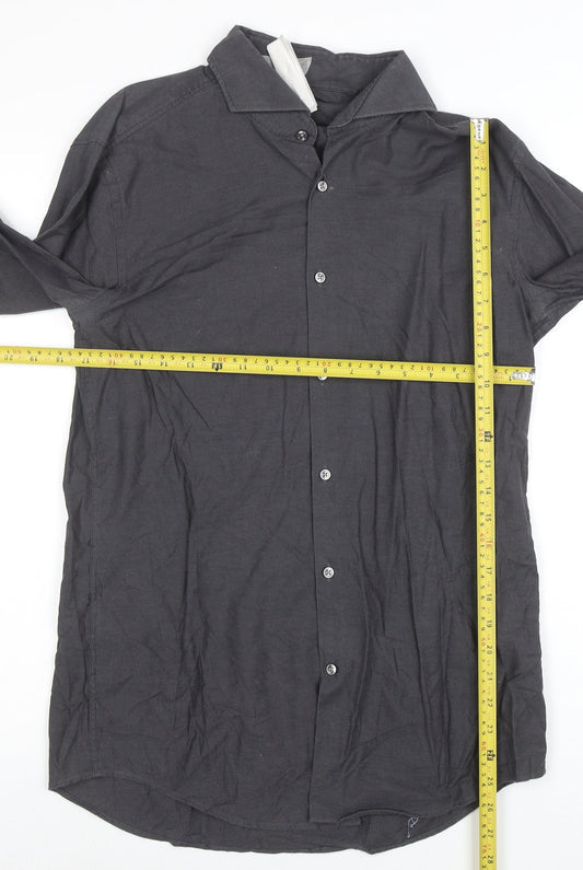 BOSS Men's Grey Slim Fit Long Sleeve Cotton Button-Up Shirt