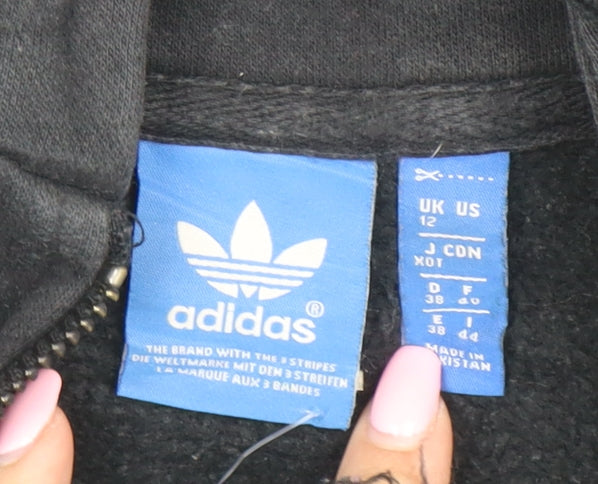 Adidas Originals Women's Black Full Zip Hoodie Size 12 Cotton Blend