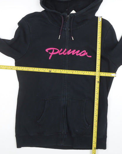 Puma Womens Black Full Zip Hoodie Size 12 Cotton Blend Sportswear