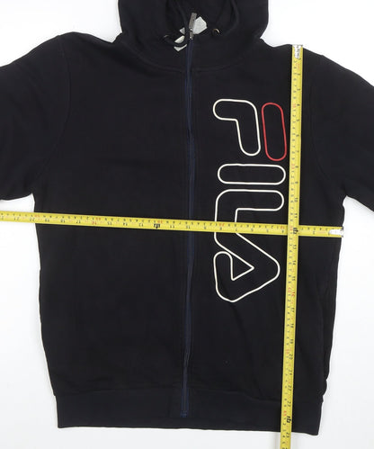 FILA Men's Black Full Zip Hoodie S Logo Fleece Sweatshirt