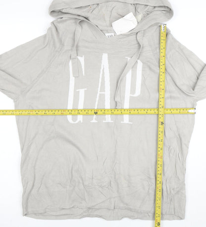 GAP Women Beige Hooded Pullover Sweatshirt Size L Cotton Blend