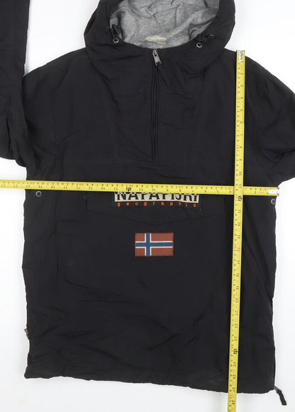 Napapijri Men's Black Small Hooded Anorak Jacket Polyester Lined Waterproof