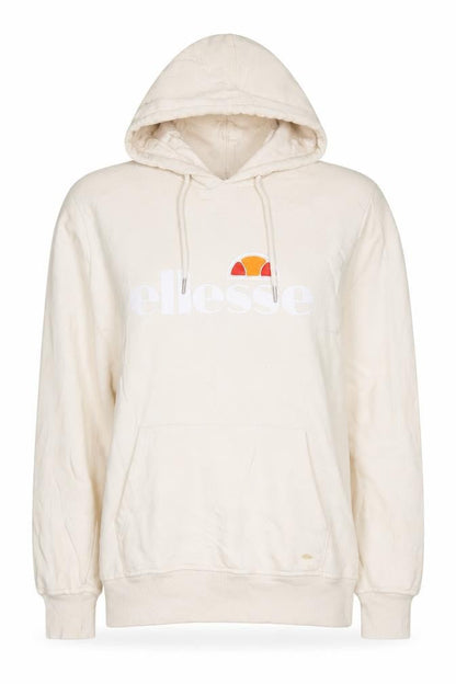 Ellesse Women Beige Pullover Hoodie UK 12 Logo Print Cotton Blend