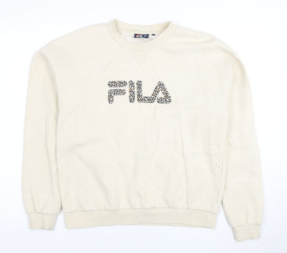 Ellesse Womens Beige Leopard Logo Pullover Sweatshirt UK 12