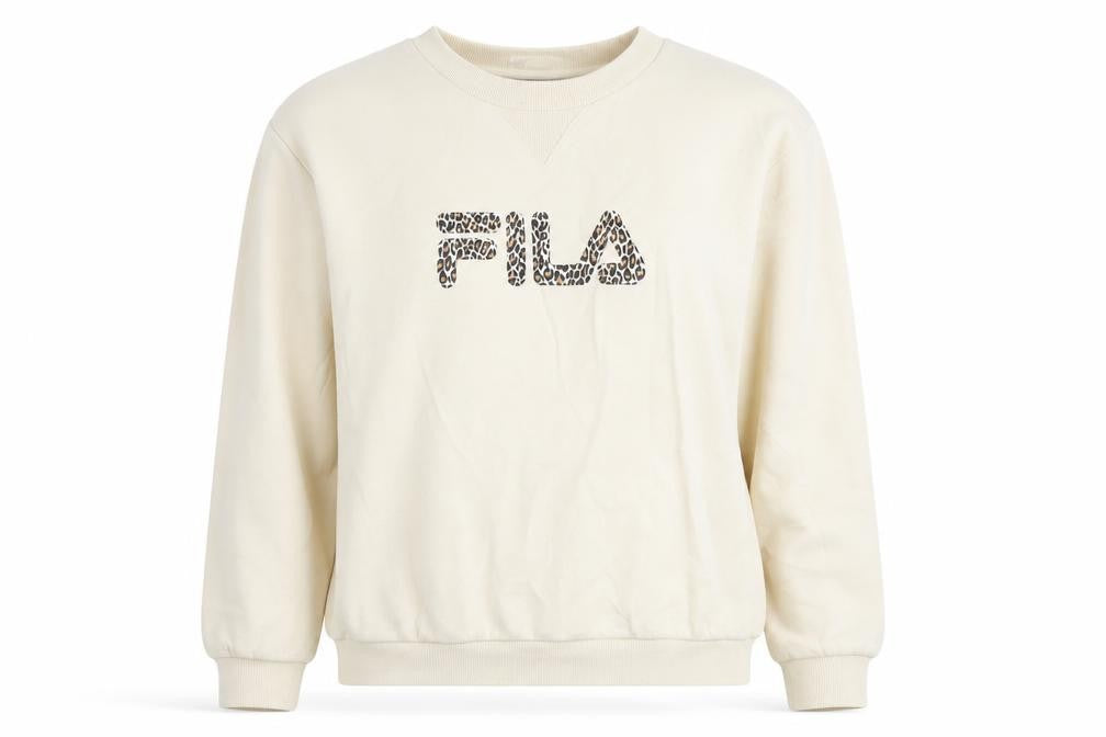 Ellesse Womens Beige Leopard Logo Pullover Sweatshirt UK 12