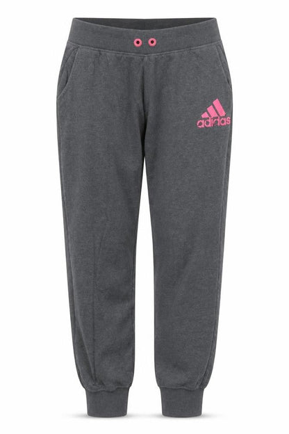Front view of Adidas women’s grey jogger trousers l cotton blend activewear