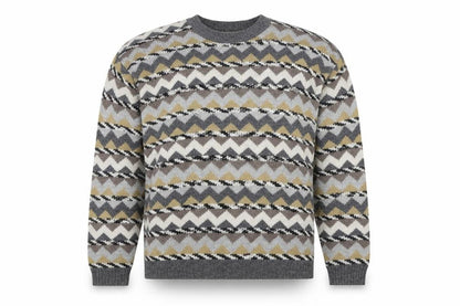 Great Lakes Country Men's Grey XL Geometric Wool Blend Retro Jumper