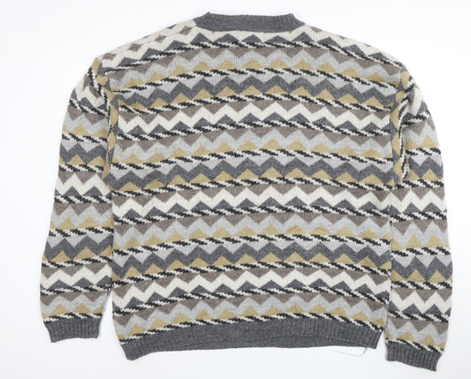 Great Lakes Country Men's Grey XL Geometric Wool Blend Retro Jumper