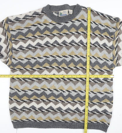 Great Lakes Country Men's Grey XL Geometric Wool Blend Retro Jumper
