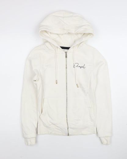 Diesel Womens Ivory Full Zip Hoodie XS Cotton Blend Casual