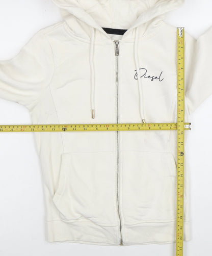 Diesel Womens Ivory Full Zip Hoodie XS Cotton Blend Casual