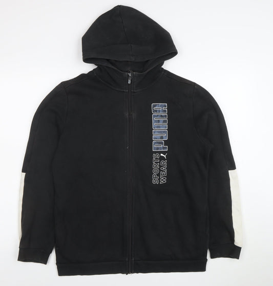 Puma Boys Black Full Zip Hoodie Size 15-16 Years Sportswear Logo