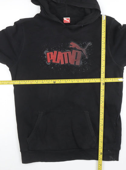 Puma Boys Black Pullover Hoodie Size 16 Graphic Print Cotton Blend
