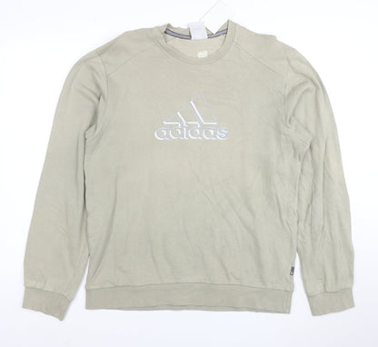 Adidas Men Beige Embroidered Logo Crew Neck Sweatshirt M