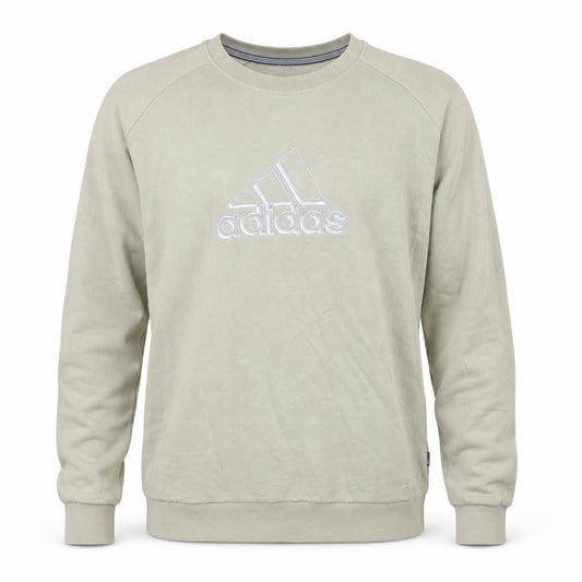 Front view of Adidas Men Beige Embroidered Logo Crew Neck Sweatshirt M