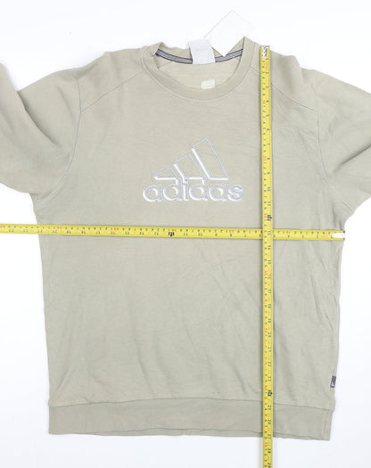 Adidas Men Beige Embroidered Logo Crew Neck Sweatshirt M