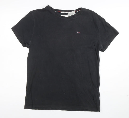 Tommy Jeans Men's Black Regular Fit Cotton Crew Neck T-Shirt Size S