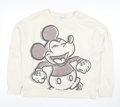 Disney Women Ivory Mickey Mouse Pullover Sweatshirt Size M 12/14