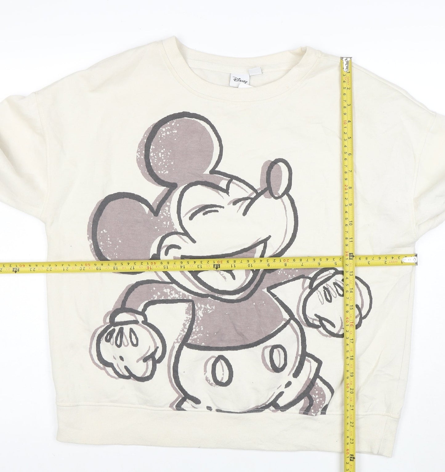 Disney Women Ivory Mickey Mouse Pullover Sweatshirt Size M 12/14