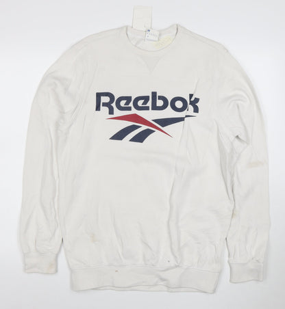 Reebok Men's White Pullover Sweatshirt M Logo Graphic Fleece