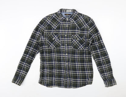 Lee Men's Green Check Slim Fit Flannel Long Sleeve Button-Up Shirt Size M