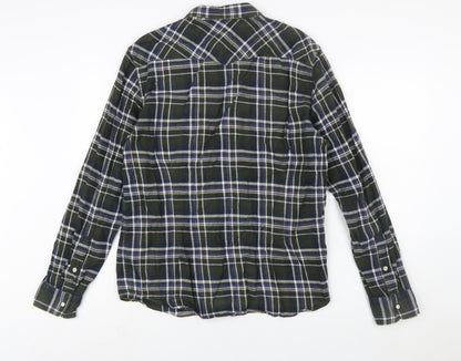 Lee Men's Green Check Slim Fit Flannel Long Sleeve Button-Up Shirt Size M