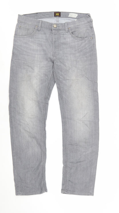 Lee Men's Grey Daren Button Fly Straight Jeans W32 L30 Cotton Blend