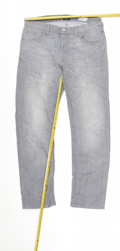 Lee Men's Grey Daren Button Fly Straight Jeans W32 L30 Cotton Blend